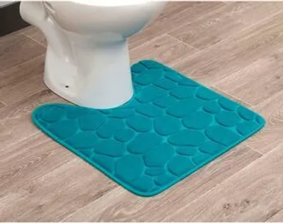 Produktbild von WC-Vorleger türkis mit Ausschnitt, Weicher Badezimmerteppich rutschfest& Maschinenwaschbar, Badteppich mit Memory Foam&Mikrofaser aus Polyester, Badvorleger 50x50 cm für die Toilette