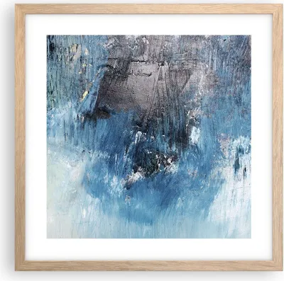 Produktbild von Gerahmtes Poster - Rahmen in heller Eiche - Abstraktion Blau Schwarz - 40x40 cm - Wand Bild - Wanddeko - Wandbilder - Wandposter - Bilderrahmen - Bilder - Kunstdruck - Wandbild - P2NAC40x40-4155