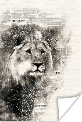 Produktbild von MuchoWow® Poster Löwe - Zeitung - Rauch 20x30 cm - Papierdruck