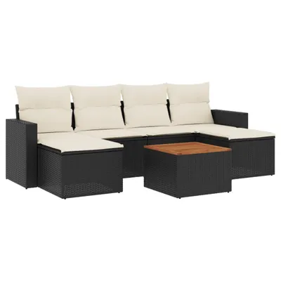 Produktbild von vidaXL 7-tlg. Garten-Sofagarnitur mit Kissen Schwarz Poly Rattan