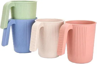 Image de Lot de 4 verres incassables, verres de 350 ml avec anse, incassables, verres en plastique sans BPA, verres réutilisables pour enfants et adultes
