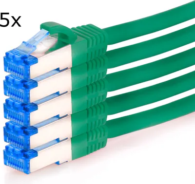 Produktbild von TPFNet 5er Pack 1m Cat.6A Patchkabel / Netzwerkkabel S/FTP 10GBit, grün