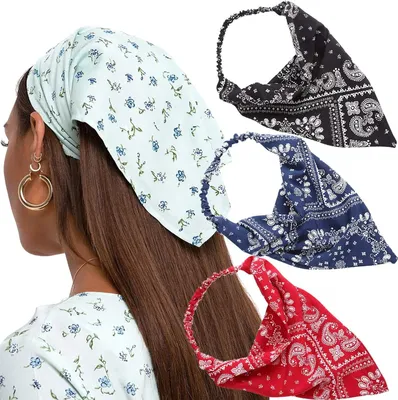Produktbild von Elastische Haartücher mit Blumenmuster – 3er-Set Haartücher mit Blumenmuster und Haarspangen für Damen