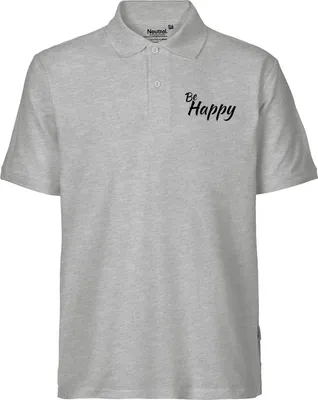 Produktbild von Huuraa Herren Polo Shirt Be Happy Schriftzug S Sport Grey Bio Baumwolle Fairtrade Poloshirt Geschenkidee