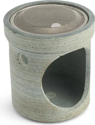 Produktbild von Ø7cm Räucherstövchen aus Speckstein grau Linien Muster Weihrauchbrenner klassik