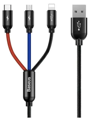 Obrázok produktu pre Baseus CAMLT-ASY01 USB kábel 0,3 m USB A USB C/Micro USB A/Lightning Black