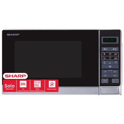 Produktbild von Sharp R242INW Solo Mikrowelle 20 L 800 W 11 Leistungsstufen 8 Automatikprogramme Auftaufunktion Digitaldisplay Kindersicherung Energiesparmodus Weiß