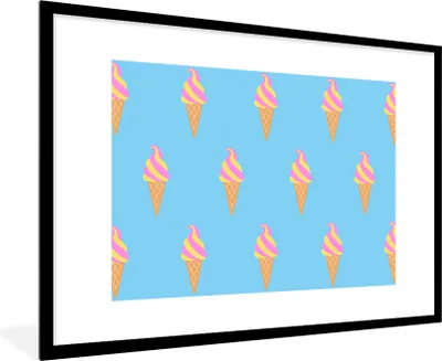 Produktbild von MuchoWow® MuchoWow® Gerahmtes Poster Eiscreme - Muster - Blau 90x60 cm - Poster mit zchwarzem Bilderrahmen - Wanddekoration - Fotos