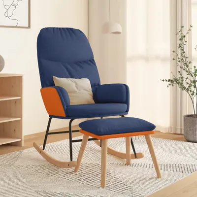 Image de Meubles Fauteuil à bascule avec pouf Bleu Tissu 2025