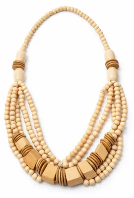 Image de Collier sans nickel, avec des éléments en bois, de couleur beige, neutre et élégant, de la collection Cosmos
