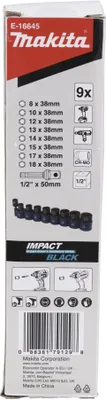 Produktbild von Makita E-16645 Steckschlüssel-Set 9tlg. 1/2" Impact Black