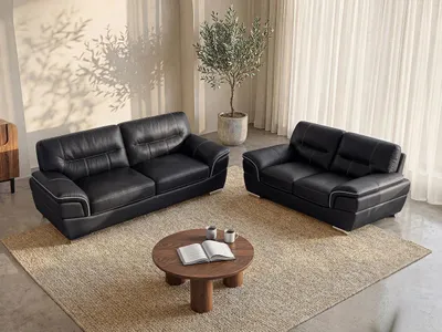 Produktbild von Couchgarnitur Leder 3+2 - Schwarz - THIBAULT