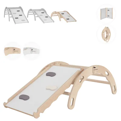 Produktbild von MAMOI® Kletterbogen mit rutsche, Kletterdreieck, Baby klettern, Regenbogenwippe aus holz, Holzbogen für Kinder, Rutschbrett für spielplatz, Kletterger