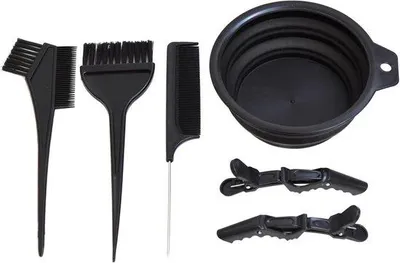 Produktbild von Famanu Haarfärbeset 6-teilig mit Pinseln, Schale, Kamm und Clips – Schwarz