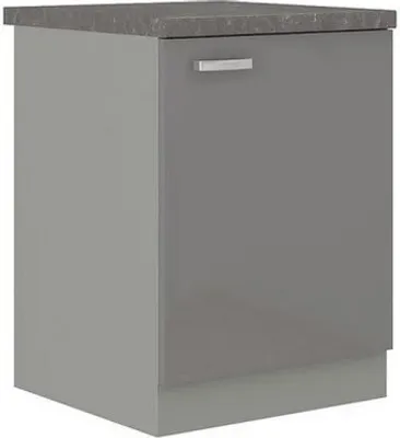 Image de Meuble bas de cuisine 1 porte 60 cm RONG - gris / gris brillant