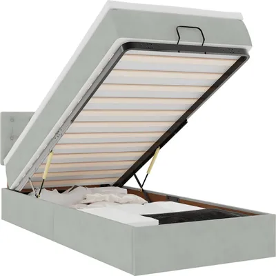 Image de vidaXL Ottoman-lit avec matelas gris clair 90x190 cm velours