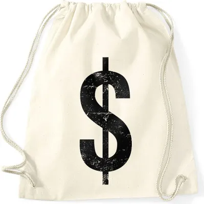 Produktbild von Turnbeutel Dollar Zeichen Panzerknacker Geldsack Karneval Fasching Moonworks® natur unisize