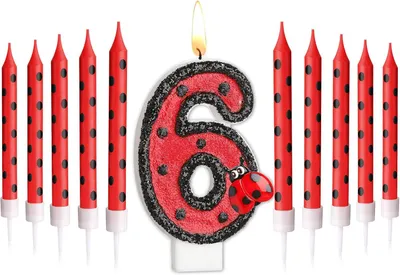 Produktbild von Zahlenkerzen für Geburtstagstorten, Zahlenkerzen, Geburtstagsdekoration, schwarz, rot, Kerzen für den 6. Geburtstag