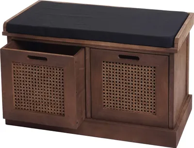 Produktbild von Lavice HWC-J49, čalouněná lavice šatní lavice, polštáře úložné boxy úložný prostor 47x75x40cm hnědá, čalounění černé