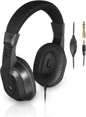 Zdjęcie produktu dla Słuchawki nauszne z długim kablem i regulatorem do telewizora i muzyki, z przejściówką 3,5 mm, czarne