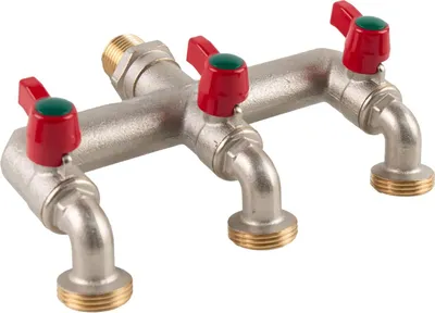 Produktbild von Dreiwege Gartenhähne mit drei 3/4 Zoll Ausgängen und Mischschalter - Messing Wasserhahn mit drei Anschlüssen