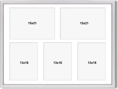 Produktbild von aFFa frames Tisar, Bilderrahmen aus Holz, Acrylglasfront, Mehrfach Bilderrahmen, Bildergalerie, Fotogalerie mit Passepartout, 5 Foto-Ausschnitten für 2 Fotos 15x21 cm und 3 Fotos 13x18 cm Silber, 40x50 cm