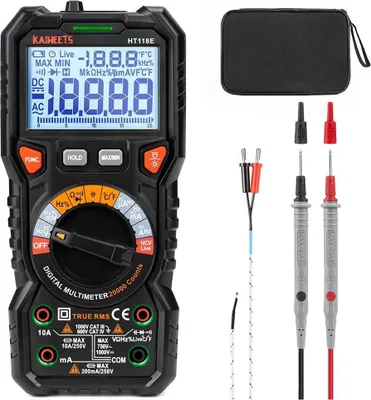 Immagine prodotto di Multimetro digitale - HT118E - True RMS - Auto-Range - Misurazione AC/DC - DC fino a 1000 V, AC fino a 750 V - 20000 conteggi - Indicatori LED - Nero