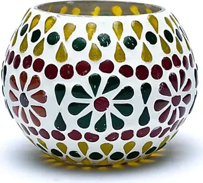 Immagine prodotto di Portacandele in mosaico con fiori - 7 cm, set da 3 pezzi