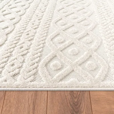 Produktbild von TT Home In-& Outdoorteppich Wetterfest Balkon Schlafzimmer Boho Skandi Motiv Unifarben Geometrische Optik Moderner Style Größe 200 cm Rund