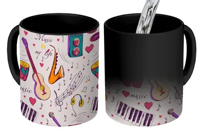 Obrázok produktu pre KitchenYeah® Magický hrnček Magický hrnček Magická hudba - nástroje - citáty 350 ml hrnček na zmenu farby darčekový nápad - magický hrnček - fotohrnček - keramické hrnčeky - obrázky - šálka na kávu - nápojový hrnček