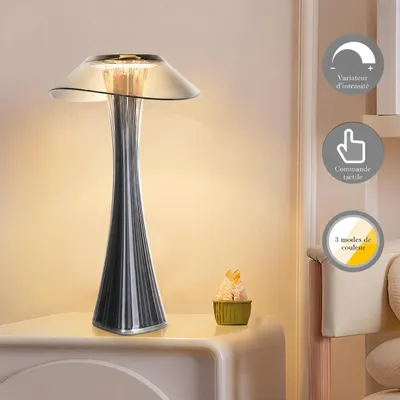 Image de ZMH LED Lampe de table Batterie Touch Dimmable Gris Fumé Lampe de chevet Lampe de table Moderne pour chambre à coucher Salon Bureau, Image générée par une IA
