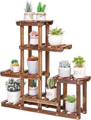 Image de Petite jardinière de balcon - en bois - 5 niveaux - 60 x 61,5 cm