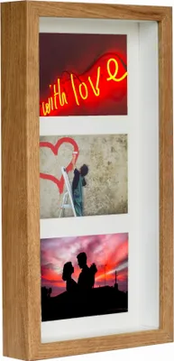 Produktbild von Rahmen für 3 Fotos 10x15 cm, 3D-Galerie, tiefer räumlicher Schattenkasten 18x35 cm, Eiche