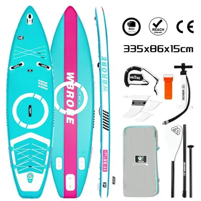 Obrázek produktu pro Nafukovací SUP WaveRite 335 cm, Stand Up Paddle s nožním pedálem, nosnost až 200 kg, ultralehký, pro 1–2 osoby, univerzální turistický paddleboard, modrý
