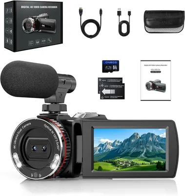 Zdjęcie produktu dla Kamera wideo 4K - Kamerka wideo - Kamera do vlogów - Kamera do nagrywania vlogów - Kamera do YouTube - Karta pamięci 64 GB
