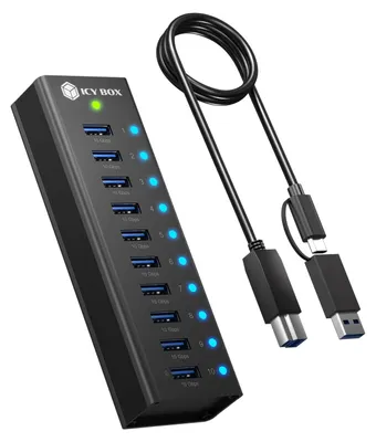Zdjęcie produktu dla ICY BOX IB-AC6110a, USB 3.2 Gen 2(3.1 Gen 2) Type-B, USB 3.2 Gen 2 (3.1 Gen 2) Type-A, 10000 Mbit/s, Czarny, Aluminium, Access, Zasilanie