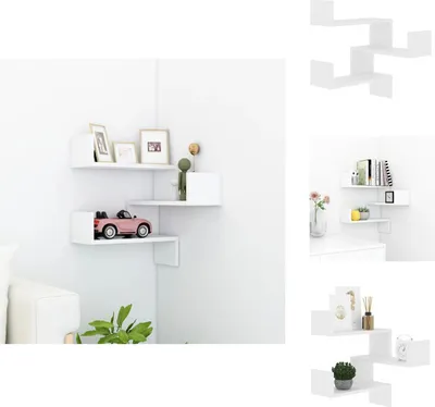 Obrázek produktu pro vidaXL Rohová nástěnná police bílá 40x40x50 cm materiál na bázi dřeva - Nástěnné police