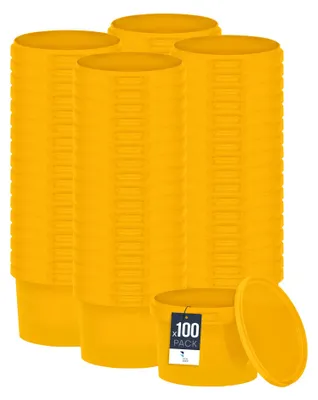 Zdjęcie produktu dla Wiadro BenBow z pokrywką 0,5L x100 żółte - bezpieczne dla żywności, wytrzymałe, szczelne, bezzapachowe - plastikowe wiadro z uchwytem - puste