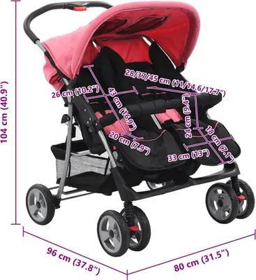 Produktbild von vidaXL Zwillingskinderwagen Rosa und Schwarz Stahl