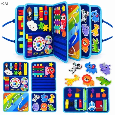 Zdjęcie produktu dla Książeczka sensoryczna Tablica manipulacyjna Montessori edukacyjna dzieci