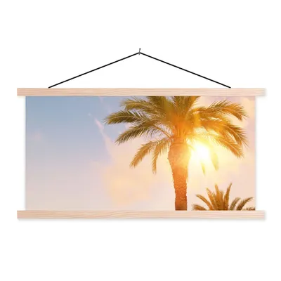Produktbild von MuchoWow® Textilposter Palme - Sommer - Sonne - Tropisch 60x30 cm mit holzfarbenen Rahmen - Dekoration