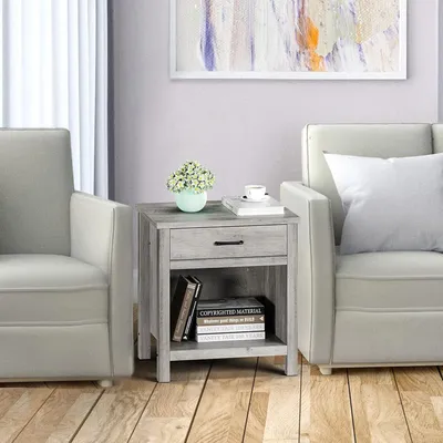 Produktbild von Nachttisch mit Schublade und Ablage, Landhausstil, Grau