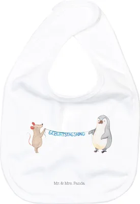 Produktbild von Mr. & Mrs. Panda Sabberlätzchen Maus Pinguin Geburtstag - Weiß - Geschenk, Lätzchen Für Babys, Happy Birthday, Schlabberlatz, Kinderlätzchen, Geburtstage