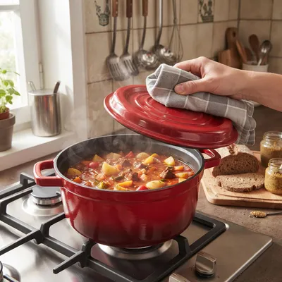 Produktbild von 5L Gusseisen Topf Schmortopf mit Deckel emailliert Bräter Kochtopf Brottopf Brotbacktopf 26cm für Küche Backen Schmoren Braten