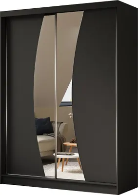 Obrázek produktu pro BEAUTYSOFA moderní šatní skříň s posuvnými dveřmi VOX 160 cm - šatní skříň se zrcadlem a posuvnými dveřmi (černá)