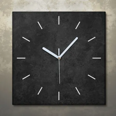 Produktbild von Wohnzimmer Leinwand Uhr Geräuschlos Küche 30x30 Schwarzer Stein, Marmor, Motive, Textur, weiße Zeiger