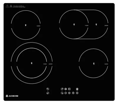 Glaskeramik-Kochfeld 4 Platten 60 cm, Touch, 9 Stufen, Dual-Zone, 6600 W
