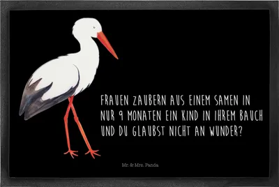 Produktbild von Mr. & Mrs. Panda Türmatte Storch 60 x 90 cm - Schwarz - Geschenk, Lustige Sprüche, Fussmatte, Mütter, Baby, Schwangerschaft, fußmatte, Schmutzfangmatte, Eingangsmatte