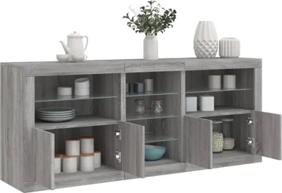 Image de vidaXL Sideboard avec lampes LED Gris Sonoma 162x37x67 cm