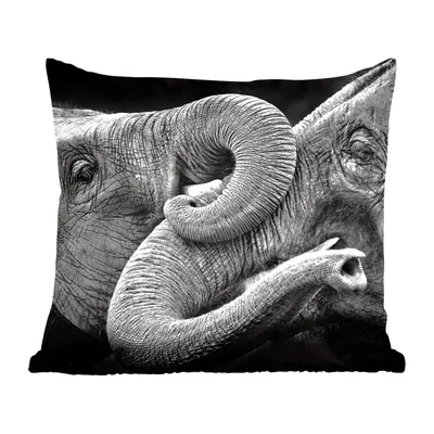 Produktbild von MuchoWow® Zierkissen Sofakissen Wohnzimmer Dekokissen 45x45 cm Knuddelige Elefanten in Schwarz und Weiß - Schlafpolster - Polster für das Sofa